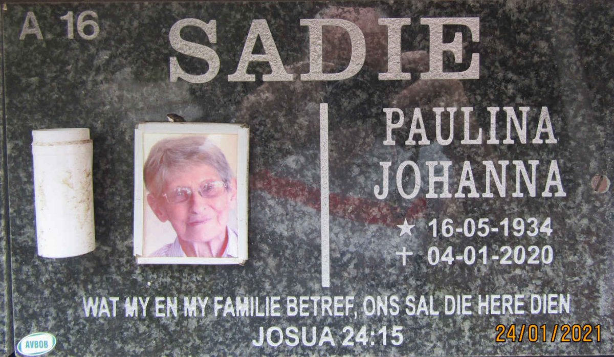 SADIE Paulina Johanna 1934-2020