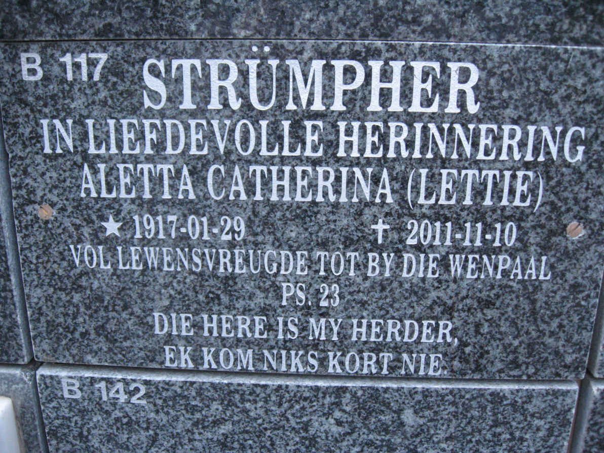 STRüMPHER Aletta Catherina 1917-2011