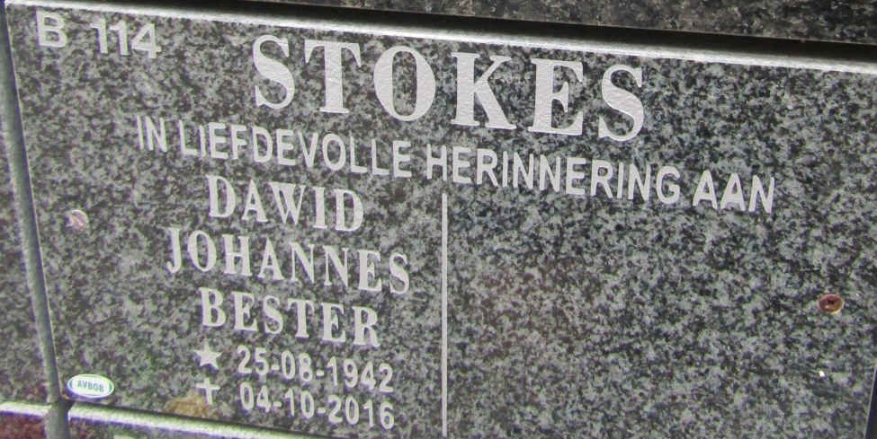 STOKES Dawid Johannes Bester 1942-2016