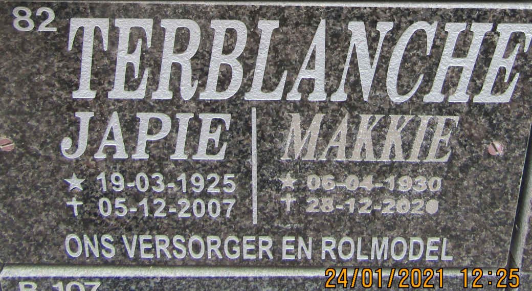 TERBLANCHE Japie 1925-2007 &amp; Makkie 1930-2020