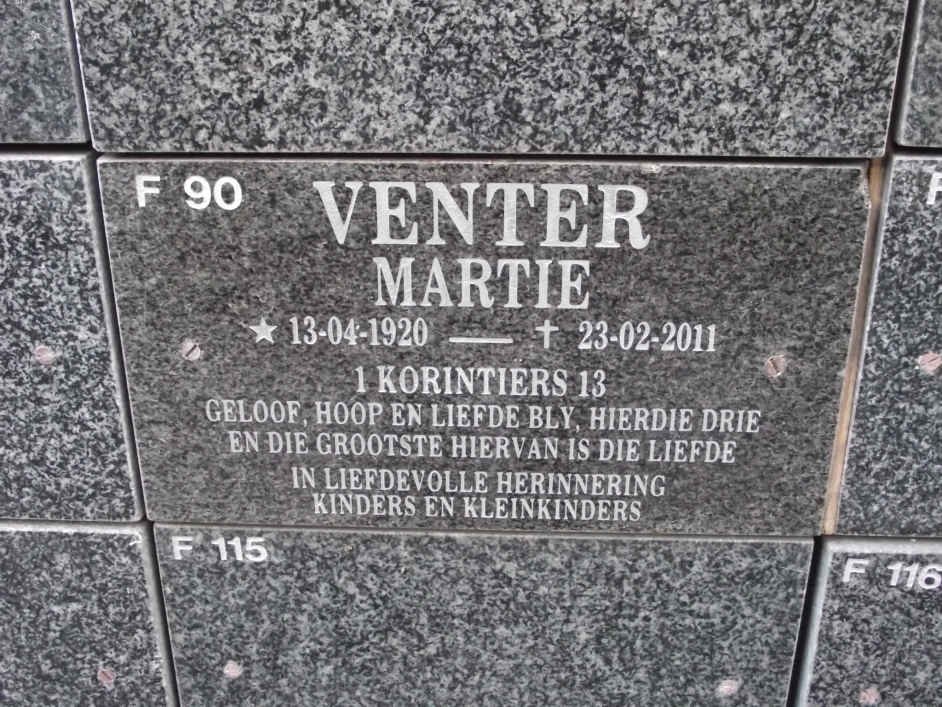 VENTER Martie 1920-2011