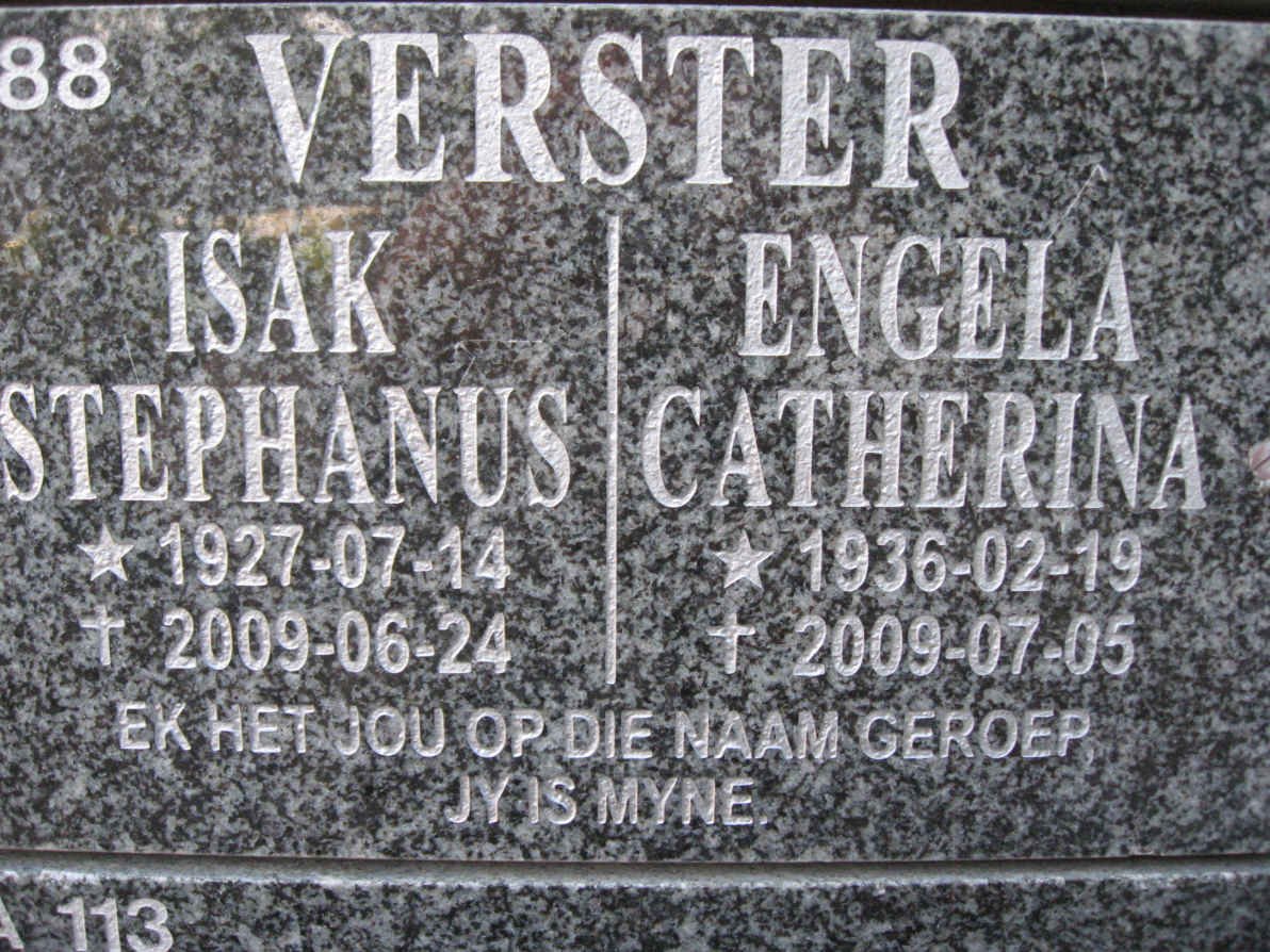 VERSTER Isak Stephanus 1927-2009 &amp; Engela Catherina 1936-2009