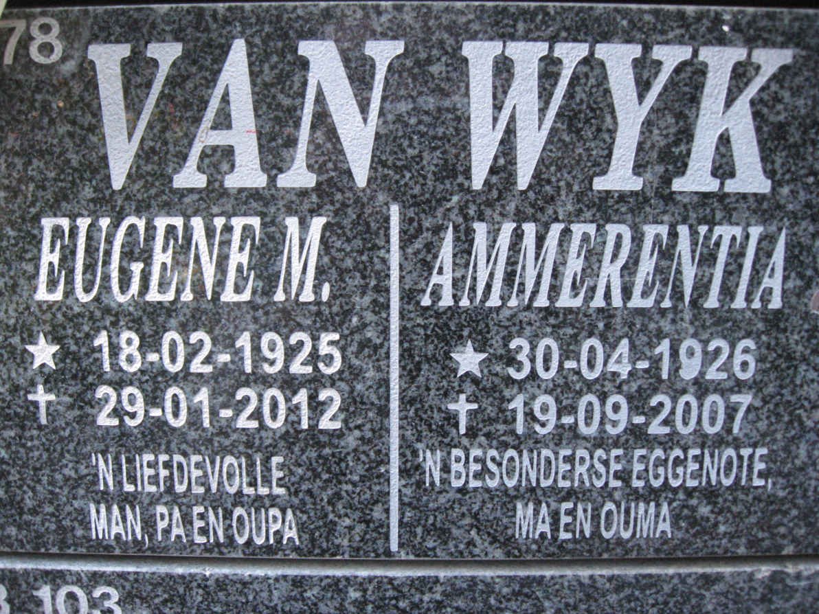 WYK Eugene M., van 1925-2012 &amp; Ammerentia 1926-2007