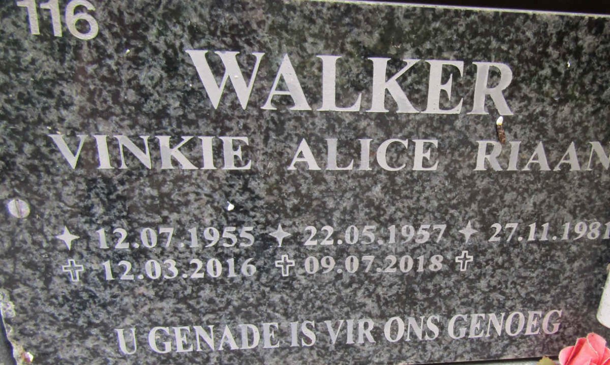 WALKER Vinkie 1955-2016 :: WALKER Alice 1957-2018 :: WALKER Riaan 1981-