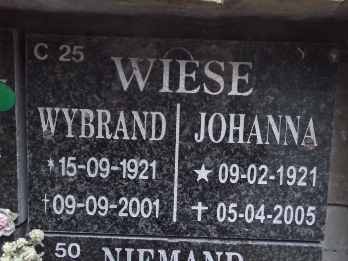 WIESE Wybrand 1921-2001 &amp; Johanna 1921-2005