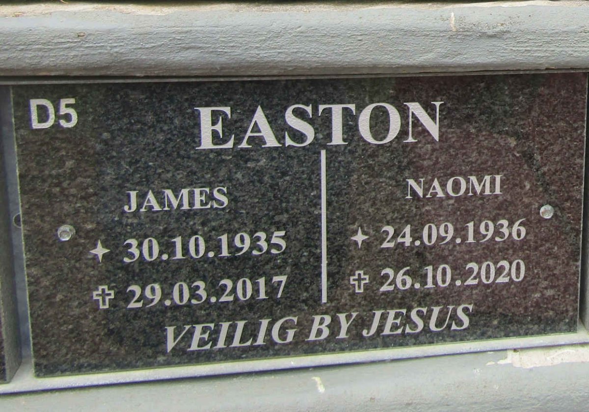 EASTON James 1935-2017 &amp; Naomi 1936-2020