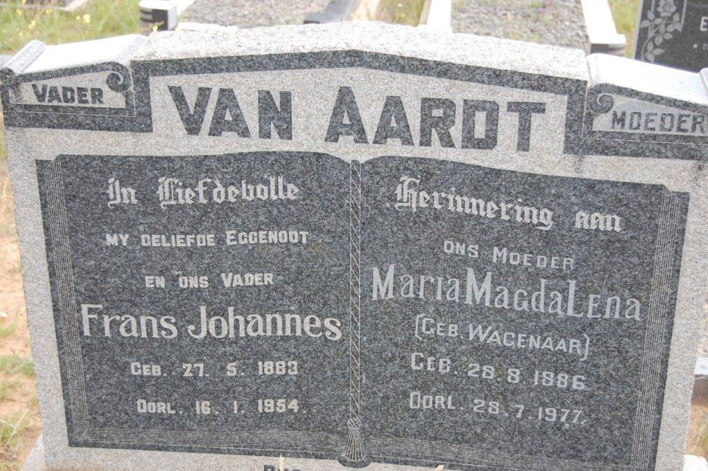 AARDT Frans Johannes, van 1883-1954 &amp; Maria Magdalena WAGENAAR 1886-1977