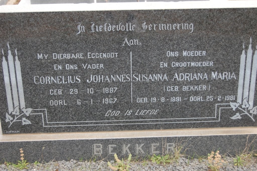 BEKKER Cornelius Johannes 1887-1967 &amp; Susanna Adriana Maria BEKKER 1891-1981