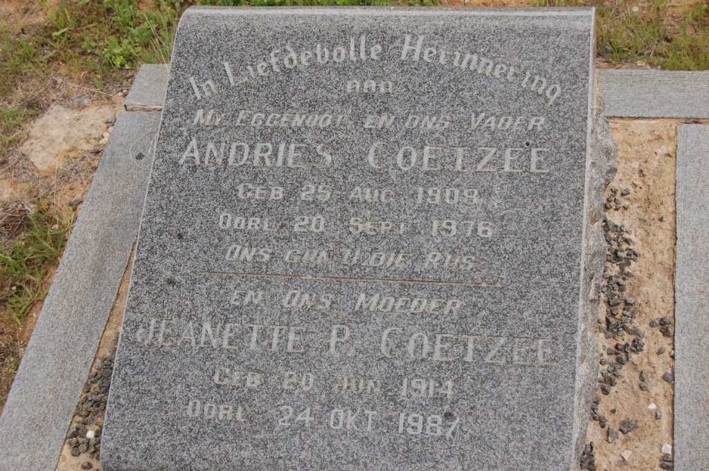 COETZEE Andries 1908-1976 &amp; Jeanette P. 1914-1987