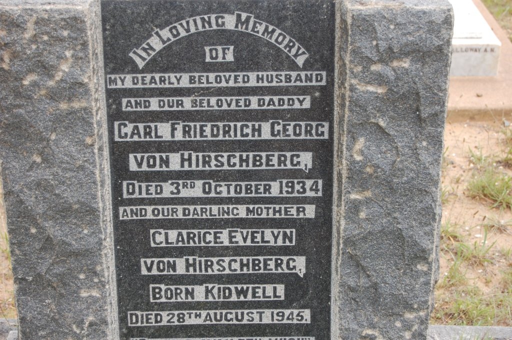 HIRSCHBERG Carl Friedrich Georg, von -1934 &amp; Clarice Evelyn KIDWELL -1945