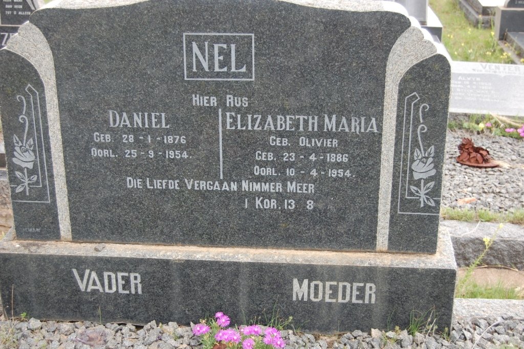 NEL Daniel 1876-1954 &amp; Elizabeth Maria OLIVIER 1886-1954