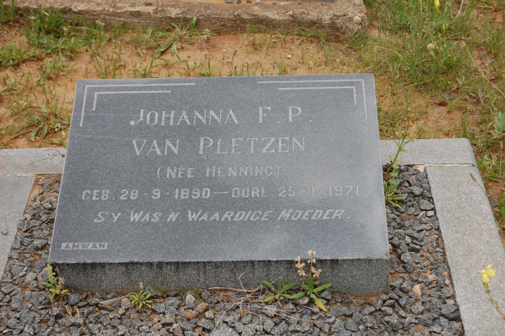 PLETZEN Johanna F.P., van nee HENNING 1890-1971