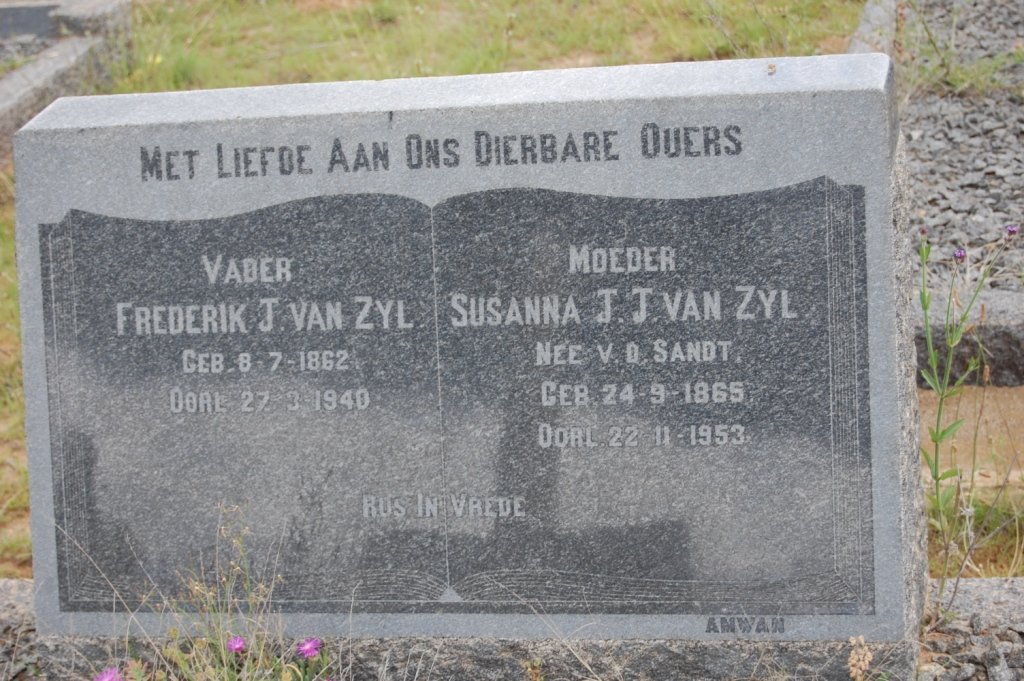ZYL Frederik J., van 1862-1949 &amp; Susanna J.J. V.D.SANDT 1865-1953
