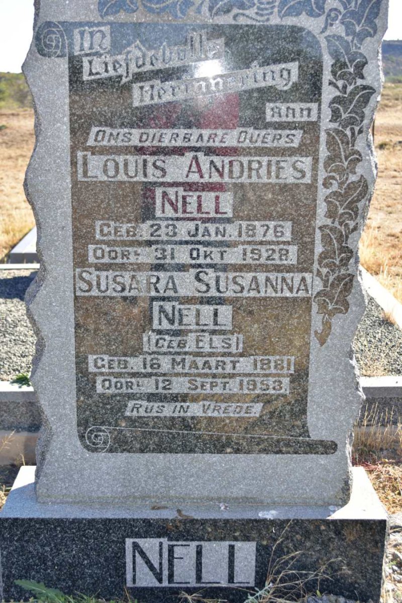 NELL Louis Andries 1876-1928 &amp; Susara Susanna ELS 1881-1953