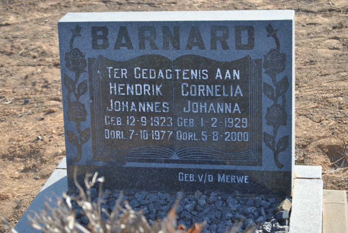 BARNARD Hendrik Johannes 1923-1977 &amp; Cornelia Johanna V.D. MERWE 1929-2000