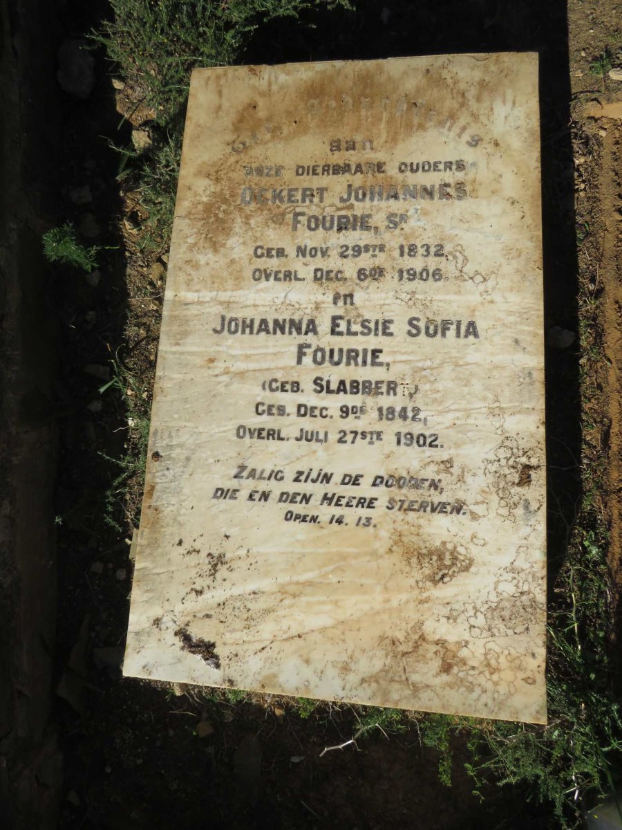 FOURIE Ockert Johannes 1832-1906 & Johanna Elsie Sofia SLABBERT 1842-1902