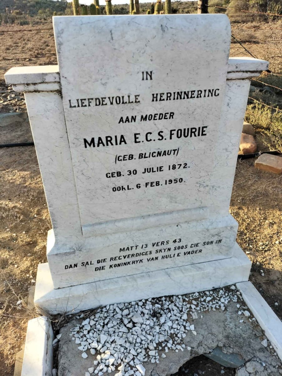 FOURIE  Maria E.C.S. nee BLIGNAUT 1872-1950