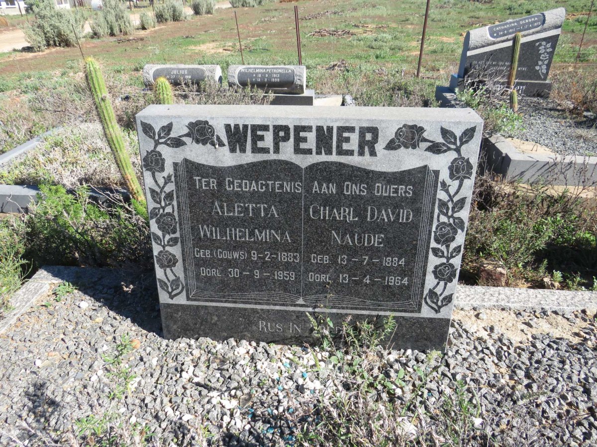 WEPENER Charl David Naude 1884-1964 & Aletta Wilhelmina GOUWS 1883-1959