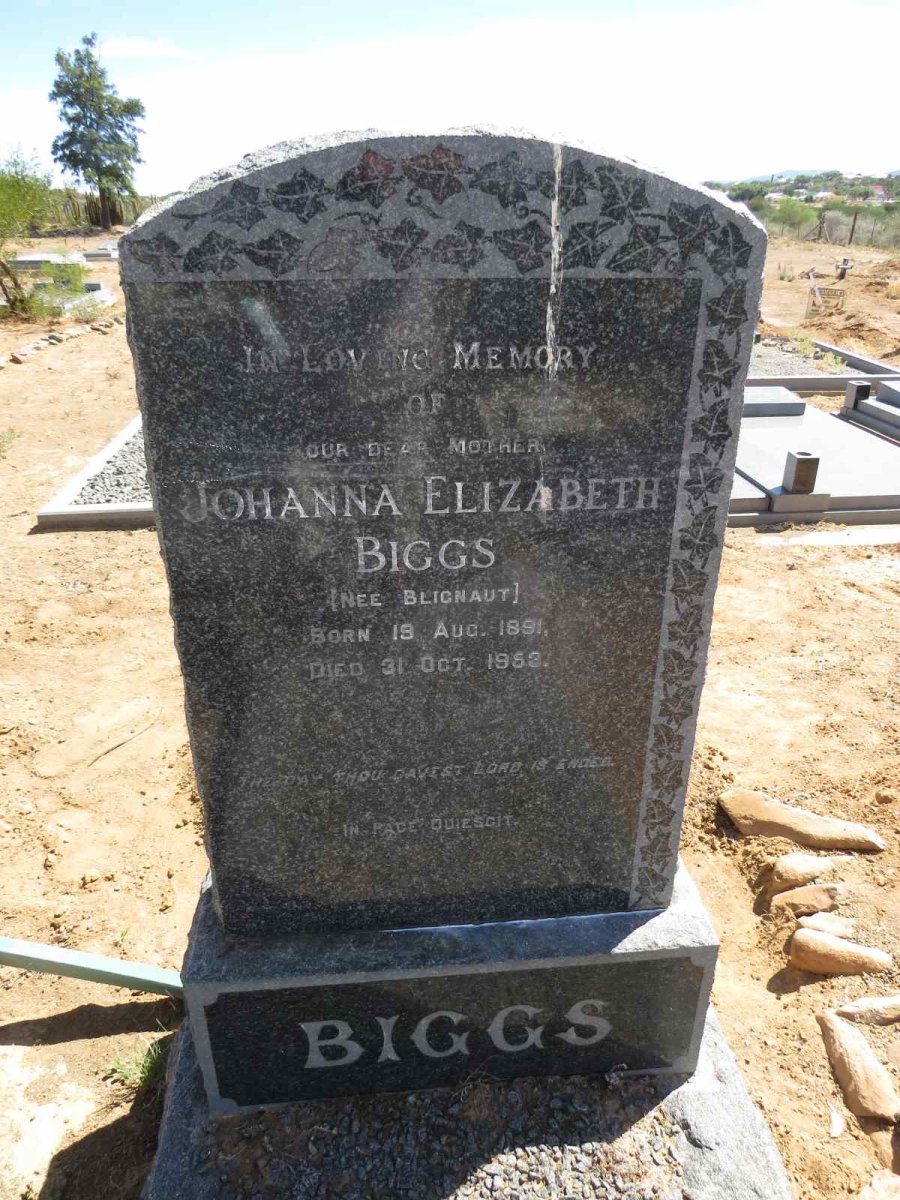 BIGGS Johanna Elizabeth nee BLIGNAUT 1891-1953