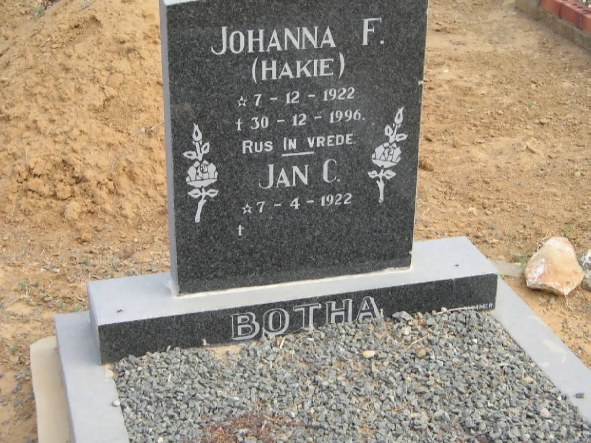BOTHA Jan C. 1922- &amp; Johanna F. 1922-1996