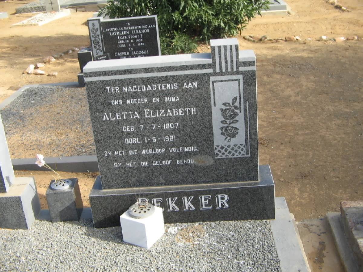 BEKKER Aletta Elizabeth 1907-1981