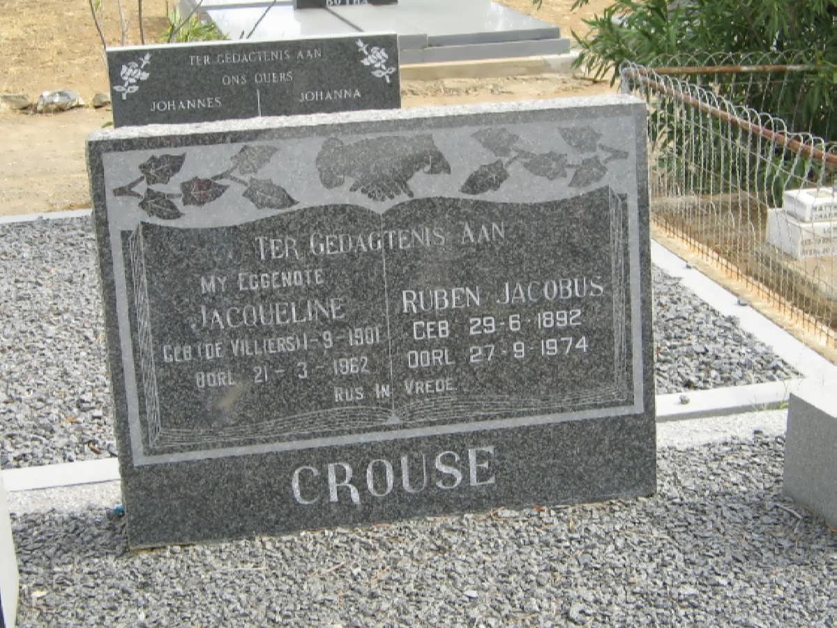 CROUSE Ruben Jacobus 1892-1974 &amp; Jacqueline DE VILLIERS 1901-1962
