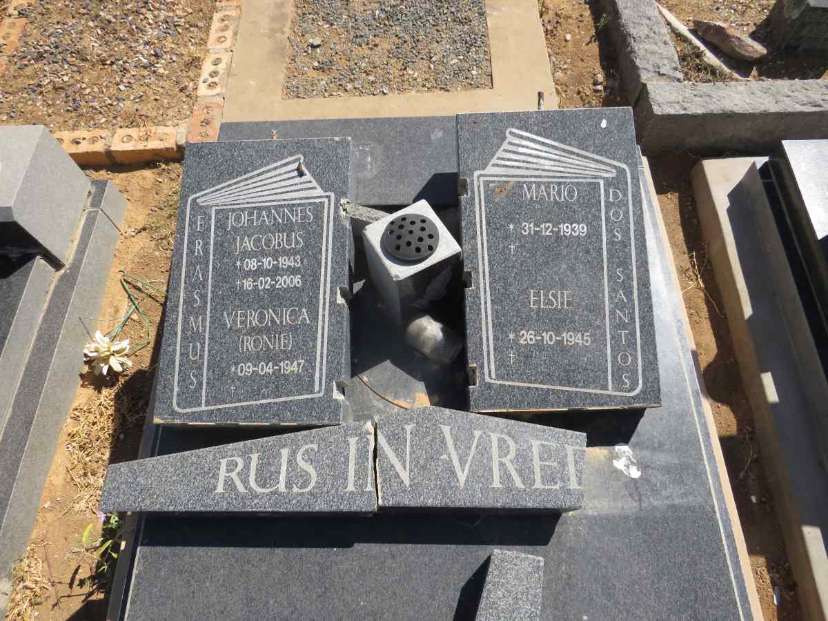 ERASMUS Johannes Jacobus 1943-2006 & Veronica 1947- :: DOS SANTOS Mario 1939- & Elsie 1945-