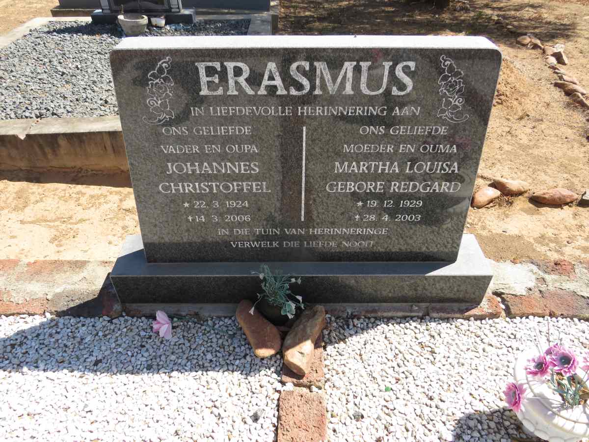 ERASMUS Johannes Christoffel 1924-2006 & Martha Louisa REDGARD 1929-2003