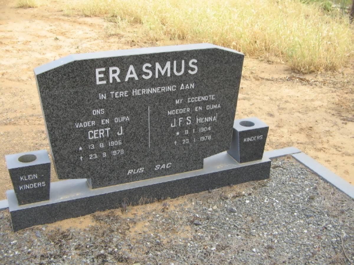 ERASMUS Gert J. 1905-1978 &amp; J.F.S. 1904-1978