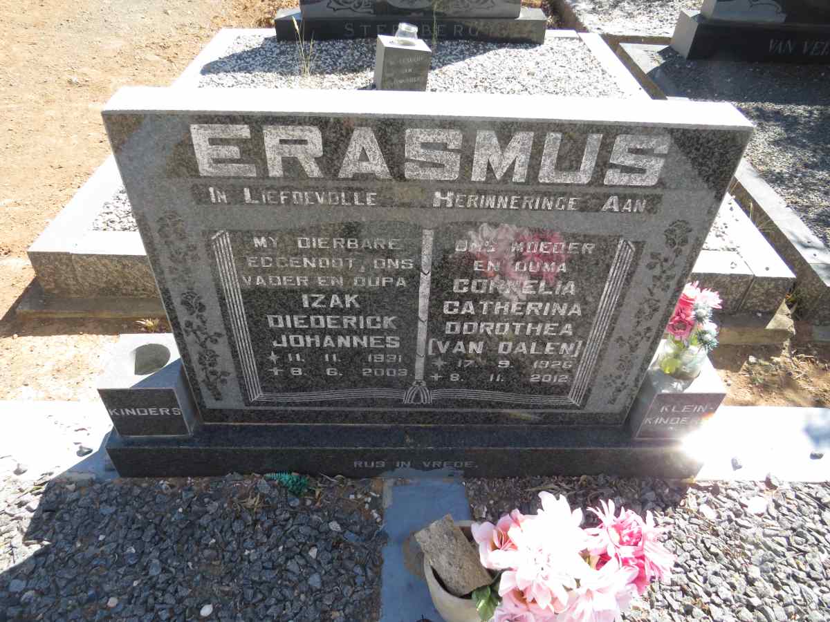 ERASMUS Izak Diederick Johannes 1931-2003 & Cornelia Catherina Dorothea VAN DALEN 1926-2012