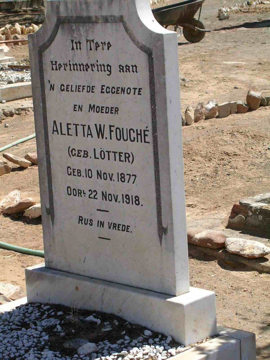 FOUCHÉ  Aletta W. nee LÖTTER 1877-1918
