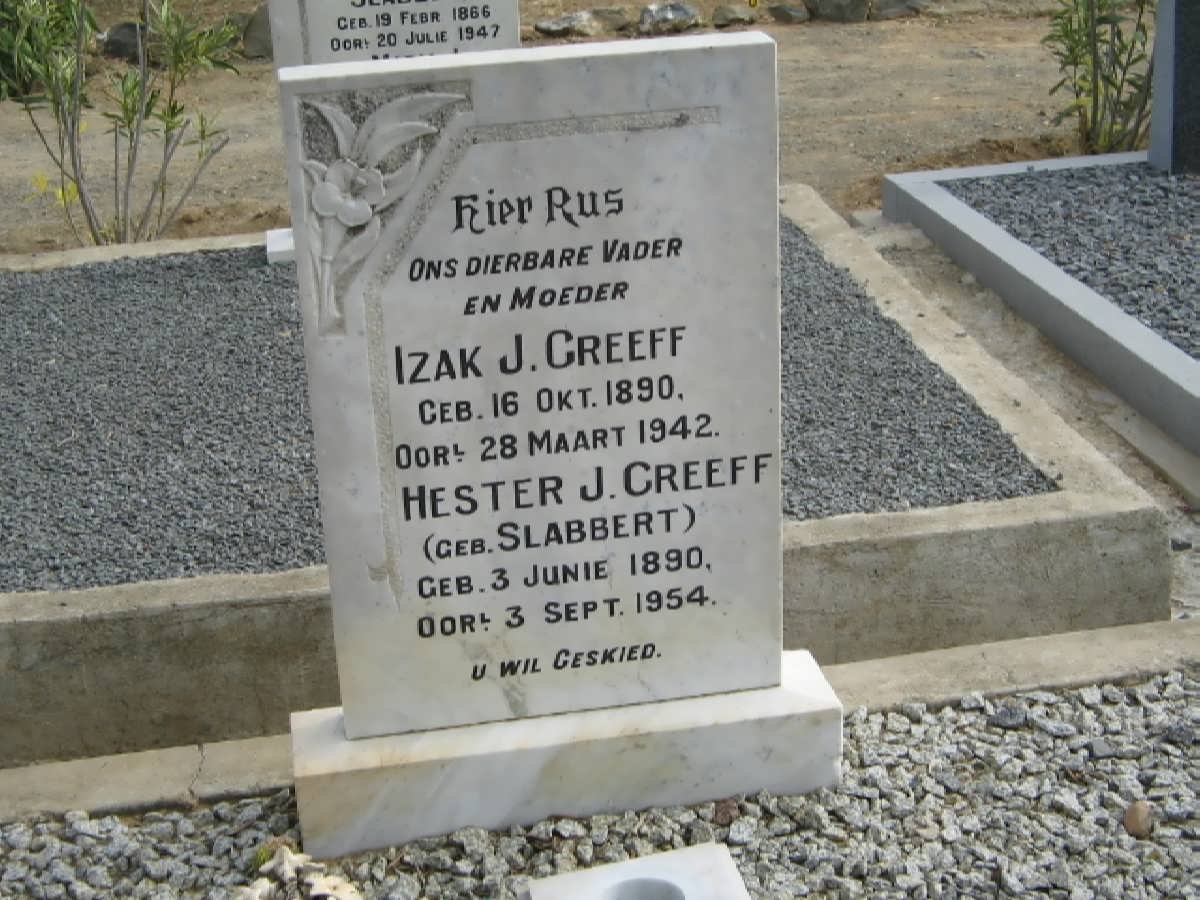GREEFF Izak J. 1890-1942 &amp; Hester J. SLABBERT 1890-1954