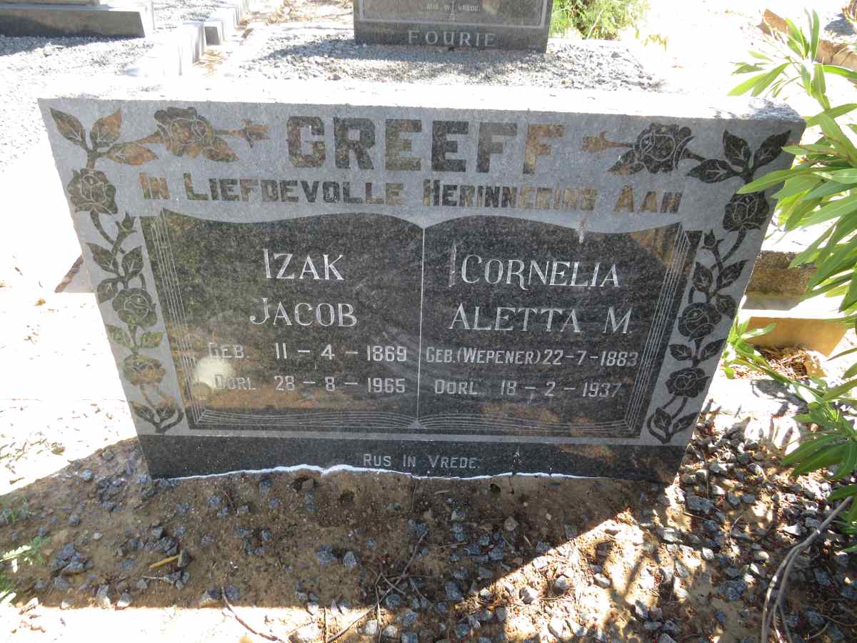 GREEFF Izak Jacob 1869-1965 & Cornelia Aletta M. WEPENER 1883-1937