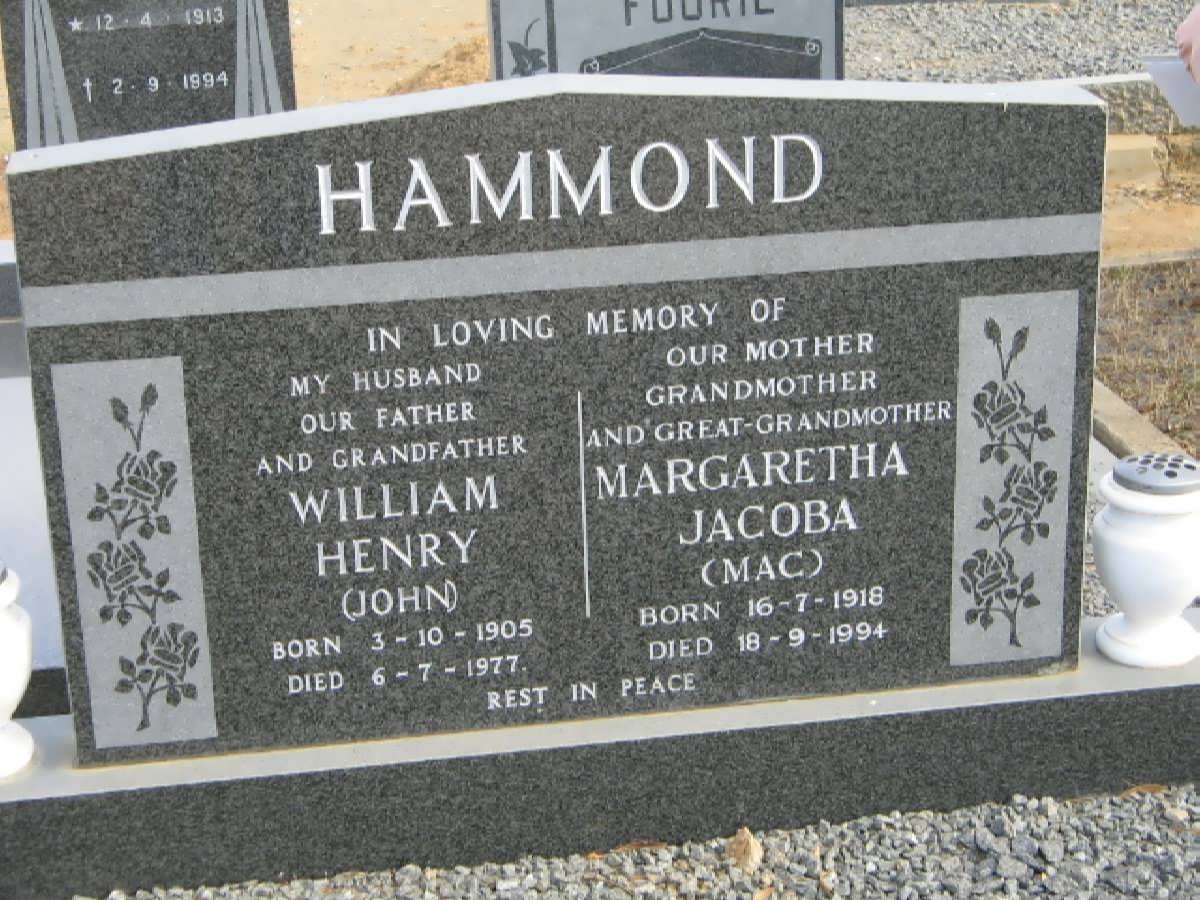 HAMMOND William Henry 1905-1977 Margaretha Jacoba 1918-1994