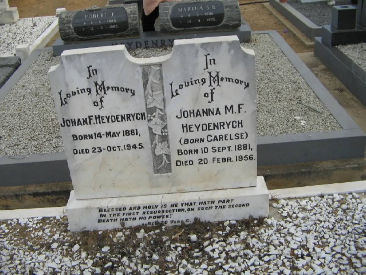 HEYDENRYCH Johan F. 1881-1945 &amp; Johanna M.F. CARELSE 1881-1956