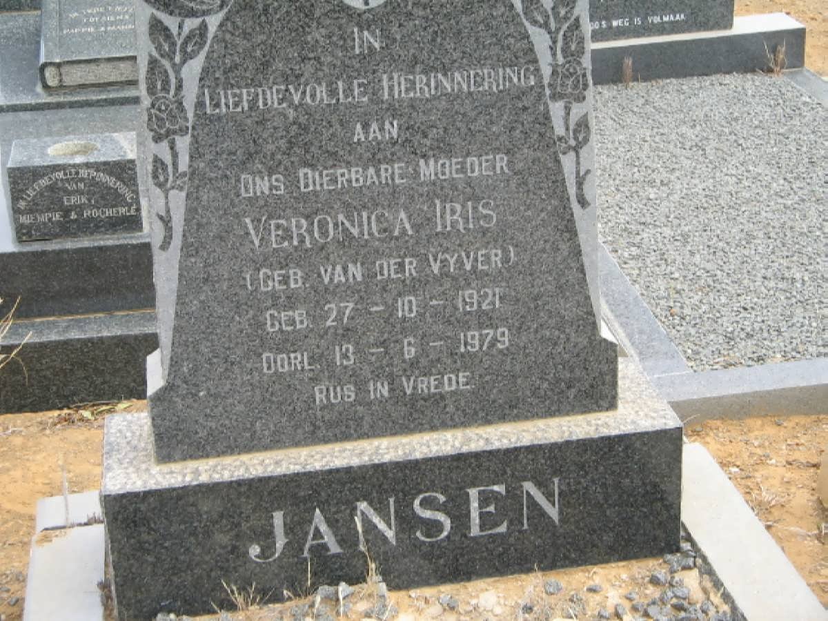 JANSEN Veronica Iris nee VAN DER VYVER 1921-1979