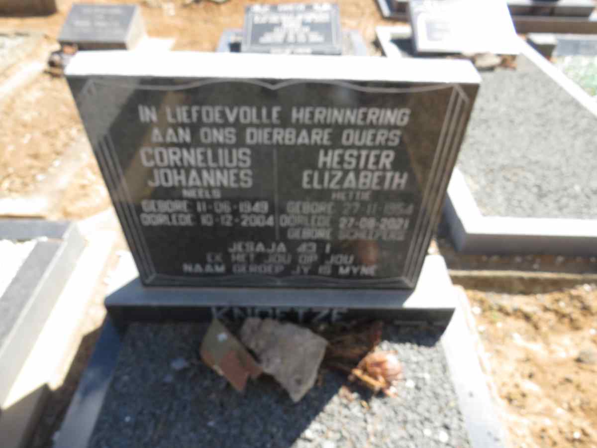 KNOETZE Cornelius Johannes 1949-2004 & Hester Elizabeth SCHEEPERS 1954-2021