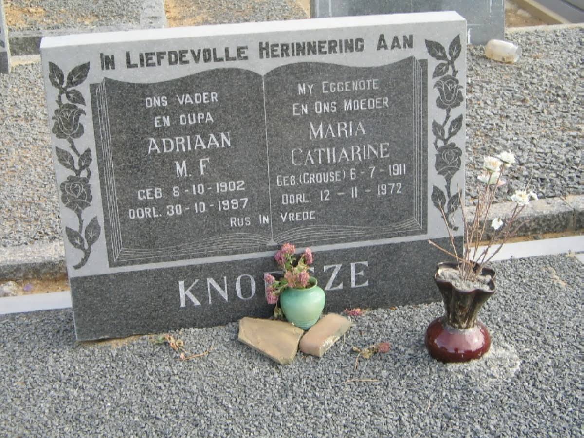 KNOETZE Adriaan M.F. 1902-1997 &amp; Maria Catherine CROUSE 1911-1972