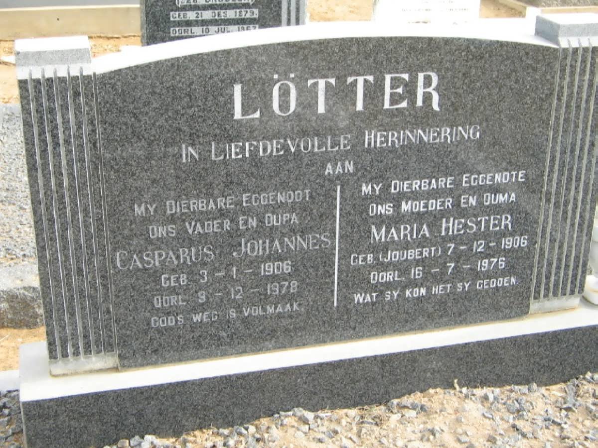 LOTTER Casparus Johannes 1906-1978 &amp; Maria Hester JOUBERT 1906-1976