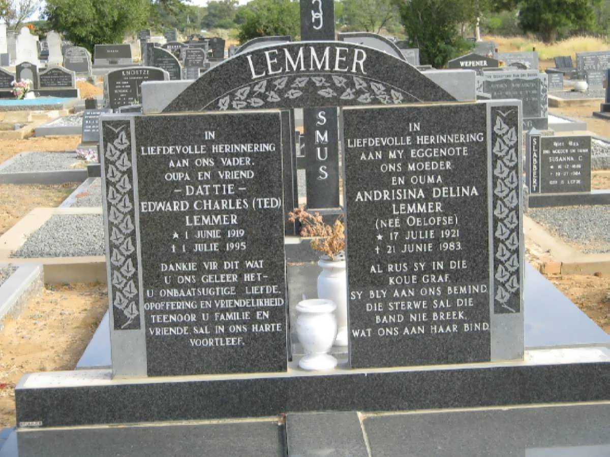 LEMMER Edward Charles 1919-1995 &amp; Andrisina Delina OELOFSE 1921-1983