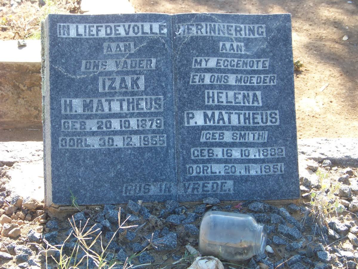 MATTHEUS Izak H. 1879-1955 &amp; Helena P. SMITH 1882-1951