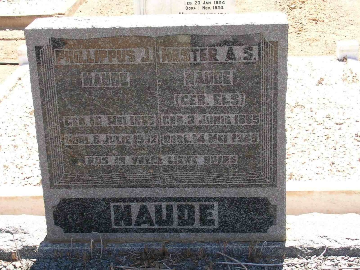 NAUDE Phillippus J. 1865-1952 &amp; Hester A.S. ELS 1865-1945