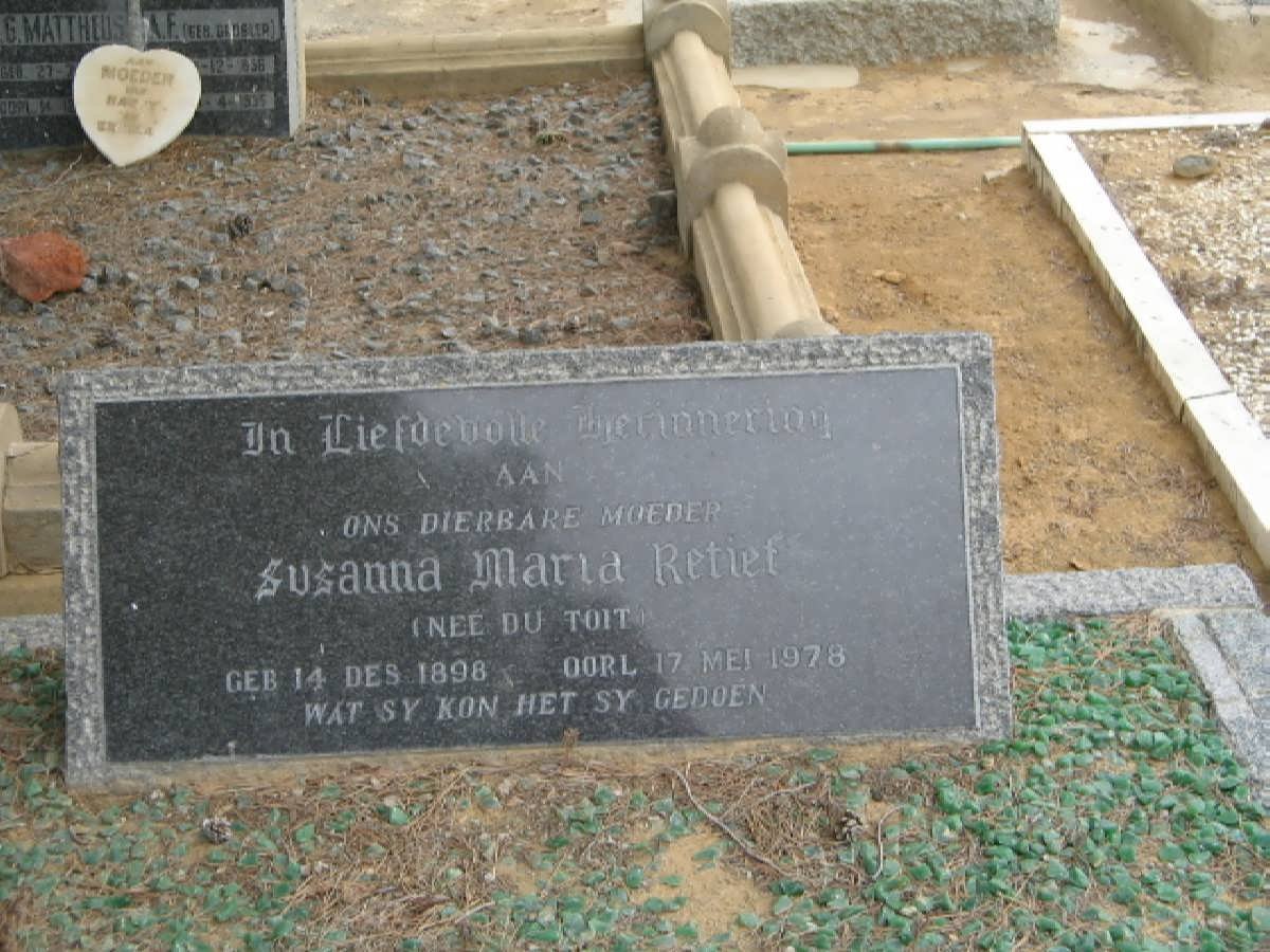 RETIEF Susanna Maria nee DU TOIT 1898-1978