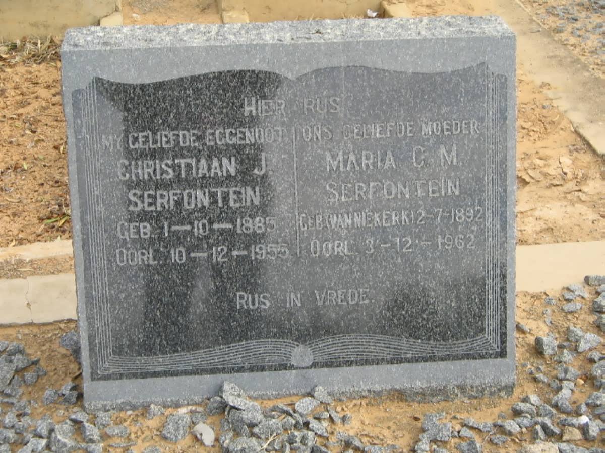 SERFONTEIN Christiaan J. 1885-1955 &amp; Maria C.M. VAN NIEKERK 1892-1962