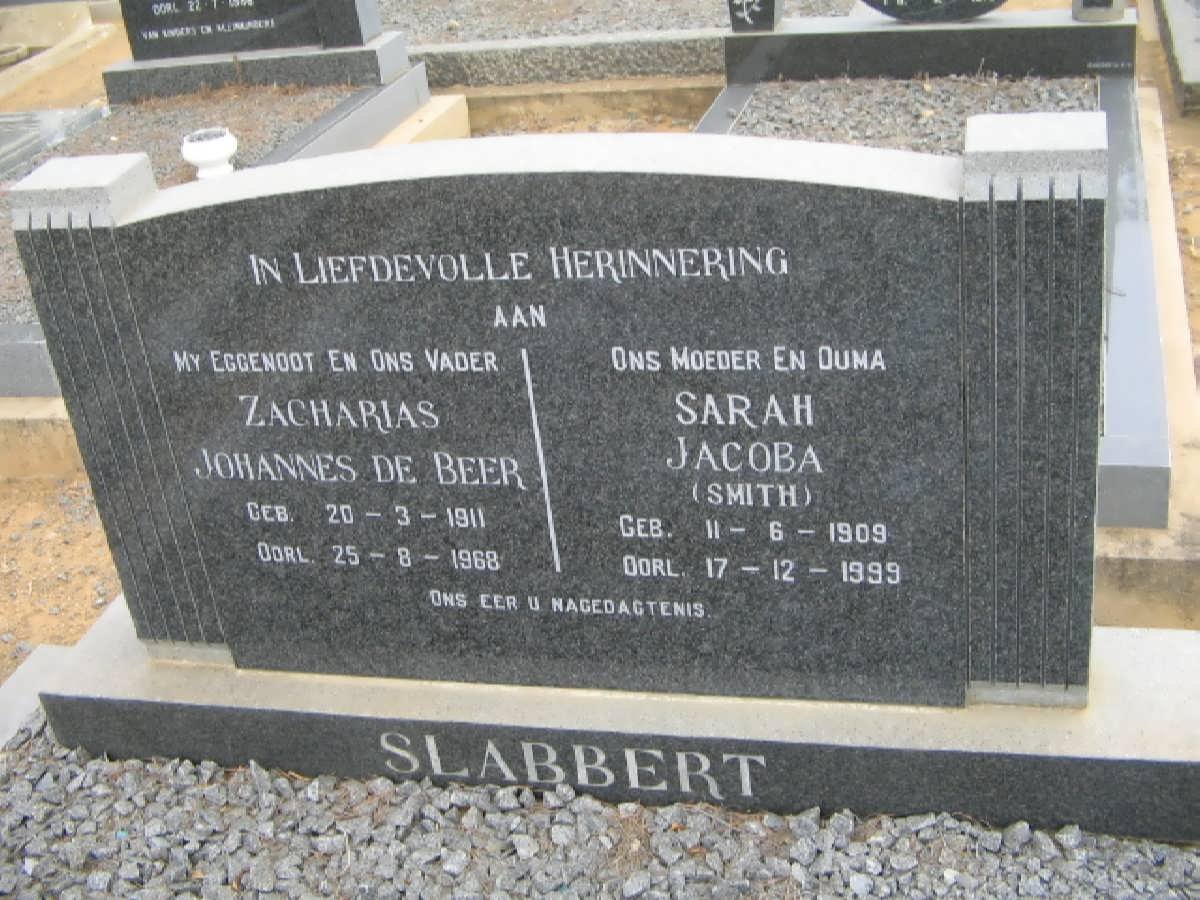 SLABBERT Zacharias Johanna de Beer 1911-1968 &amp; Sarah Jacoba SMITH 1909-1999