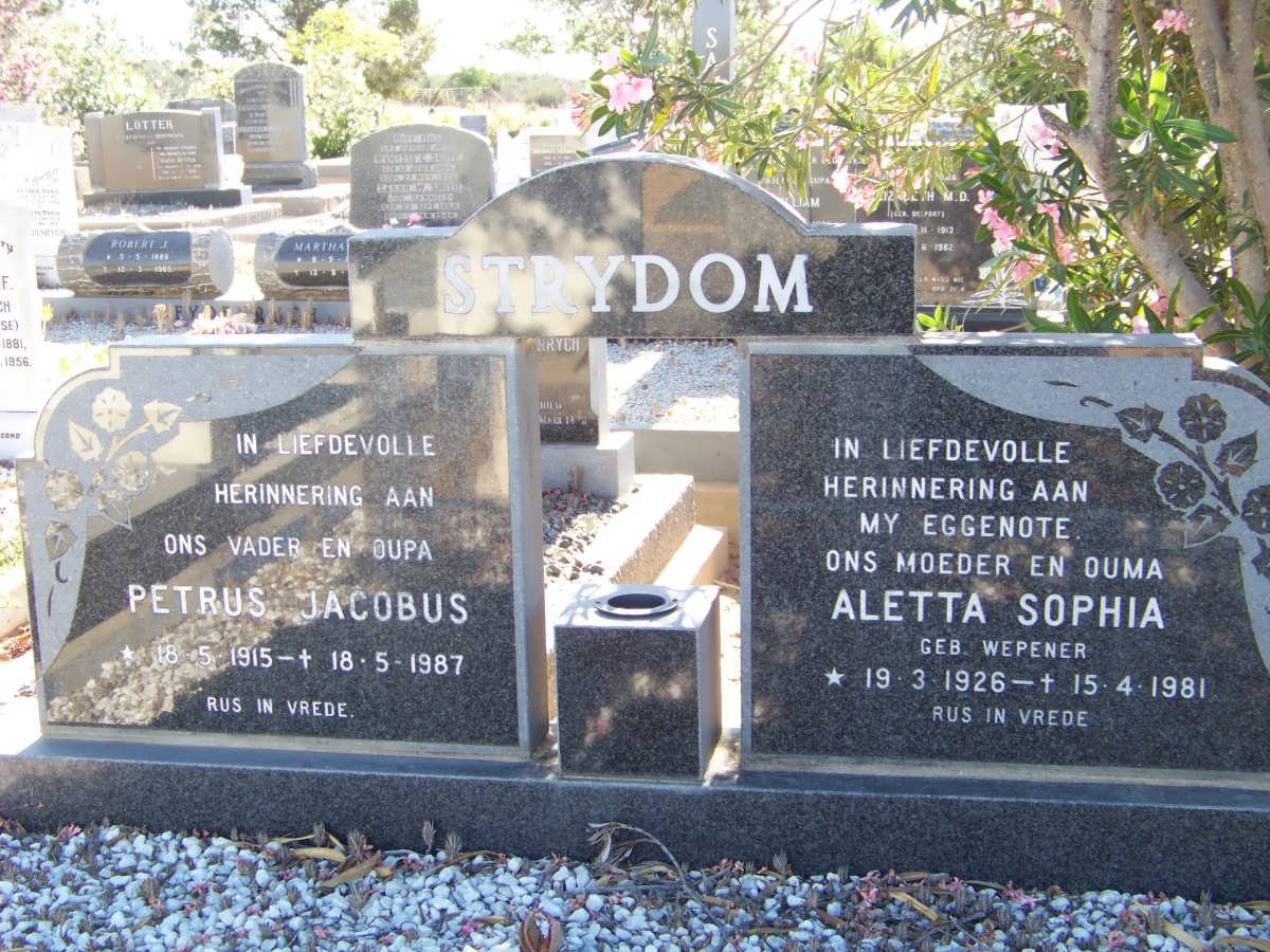 STRYDOM Petrus Jacobus 1915-1987 &amp; Aletta Sophia WEPENER 1926-1981