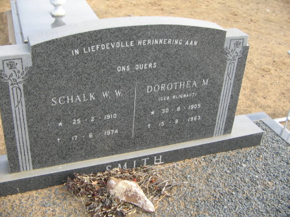 SMITH Schalk W.W. 1910-1974 &amp; Dorothea M. BLIGNAUT 1905-1963