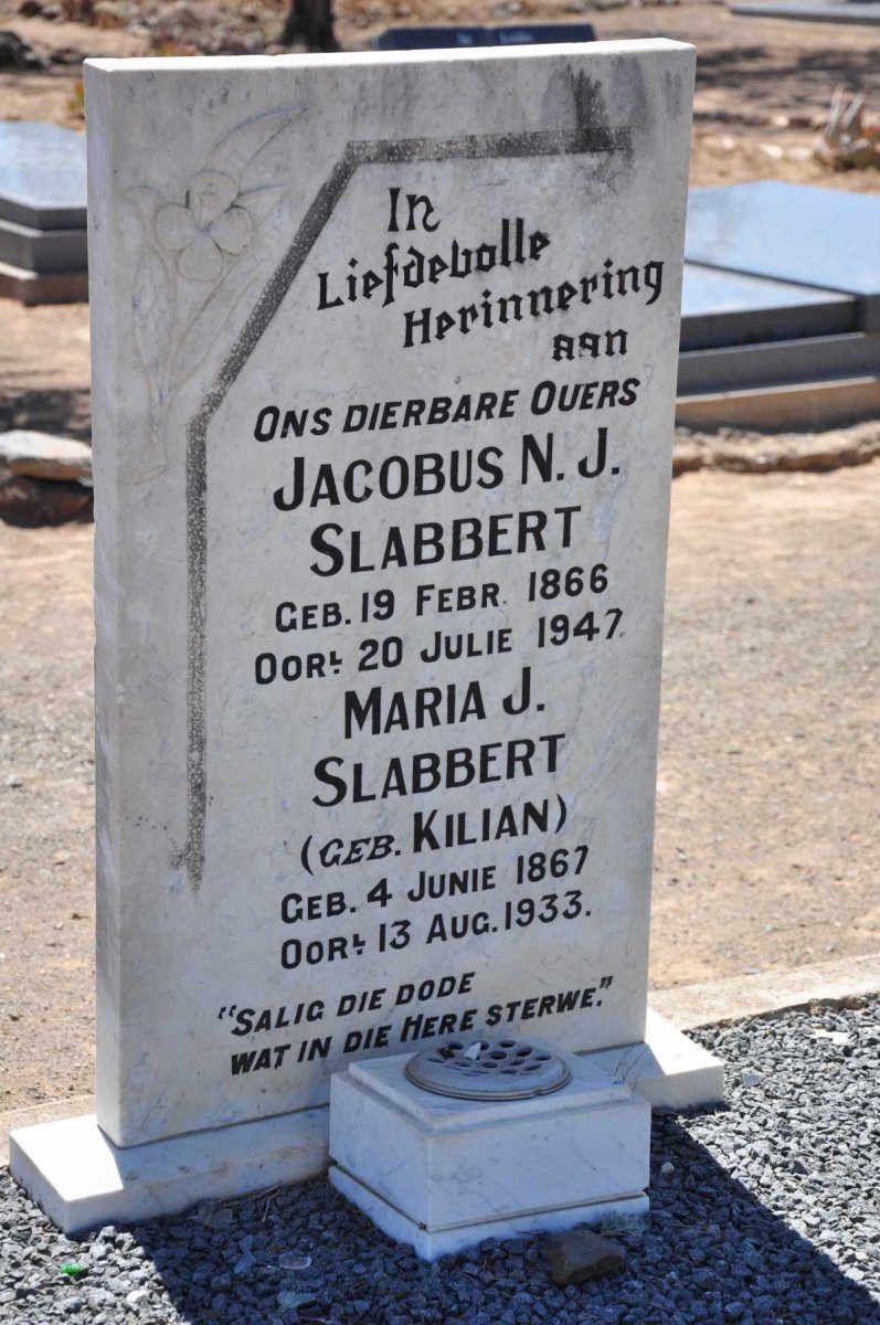 SLABBERT Jacobus N.J. 1866-1947 &amp; Maria J. KILIAN 1867-1933