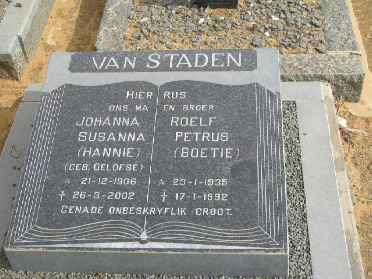 STADEN Johanna Susanna, van 1906-2002 :: VAN STADEN Roelf Petrus 1935-1992