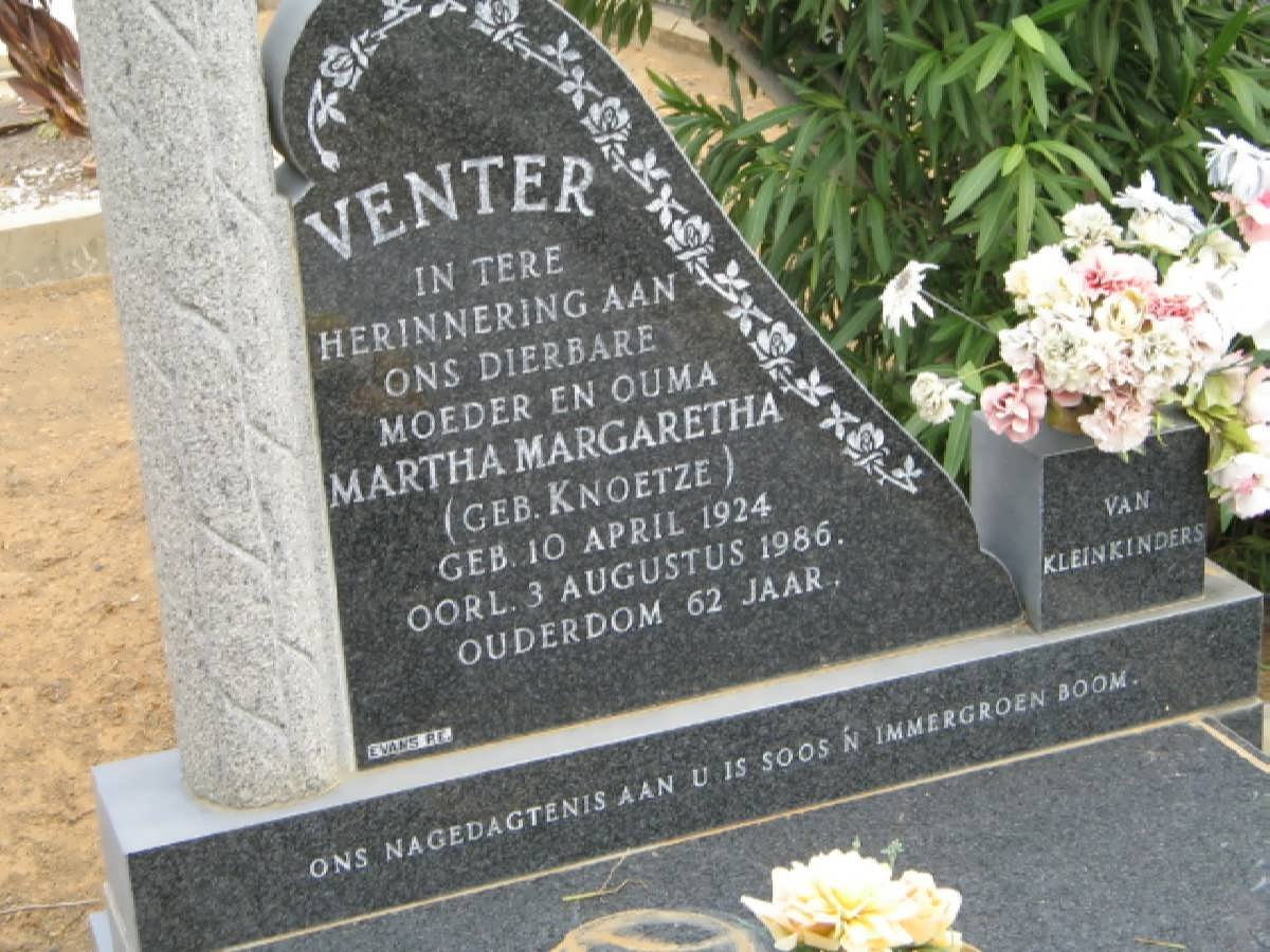 VENTER Martha Margaretha nee KNOETZE 1924-1986